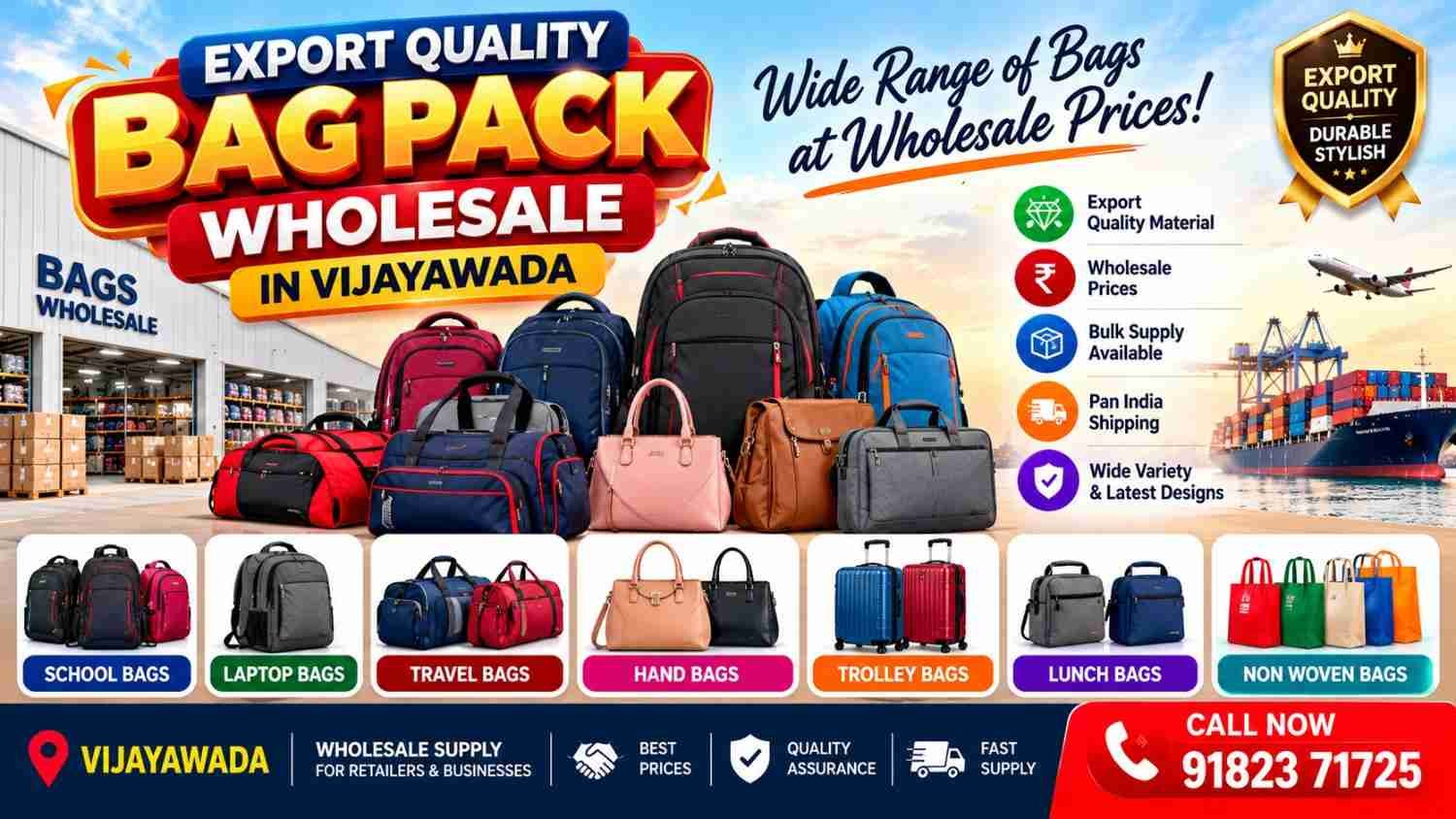 EXPORT QUALITY BAGS WHOLESALE IN VIJAYAWADA!